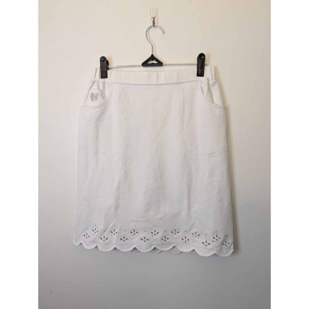 Quacker Factory Smile N' Style White Scalloped Eyelet Skort Rhinestons Size XS